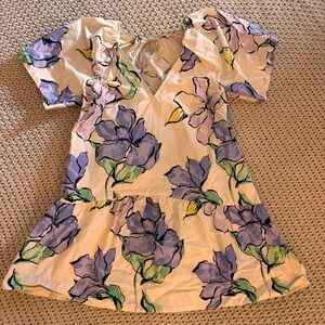 a new day Floral Tiered V-Neck Dress in Lavender, Green, Yellow on White
